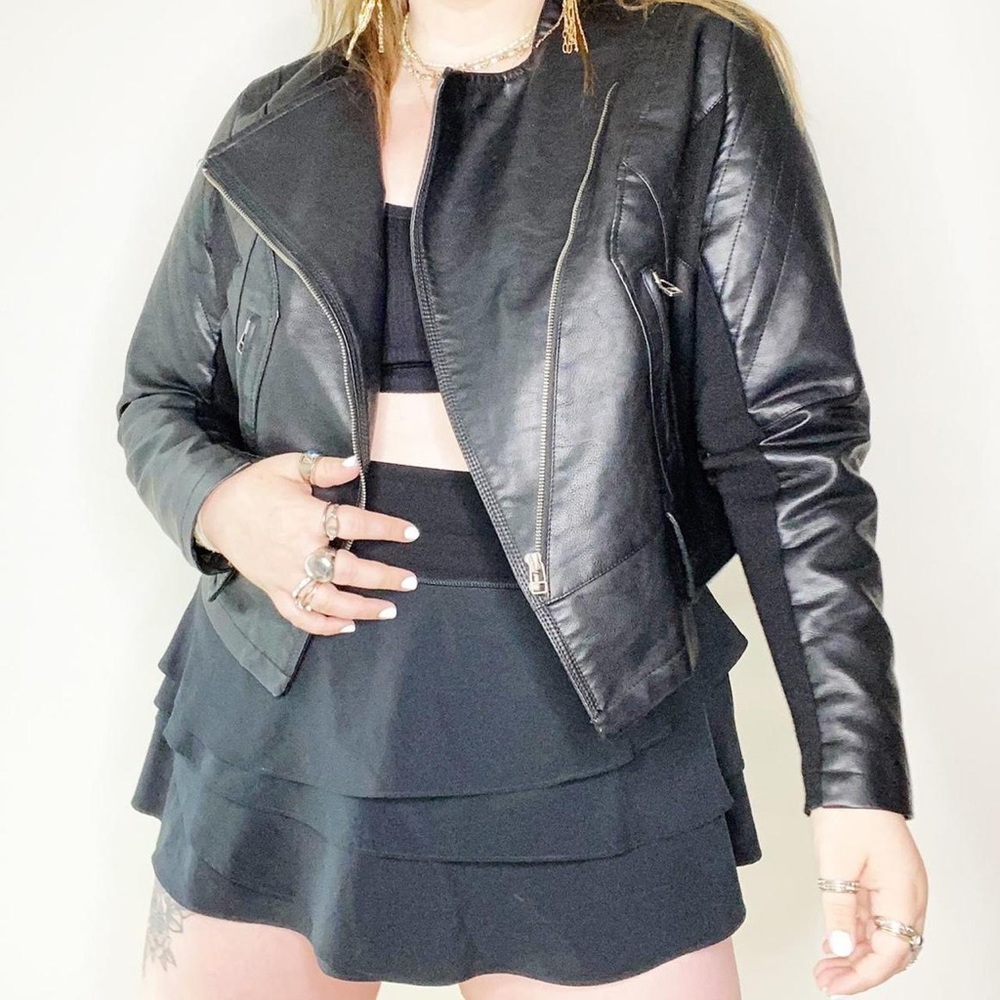 black faux leather cropped jacket